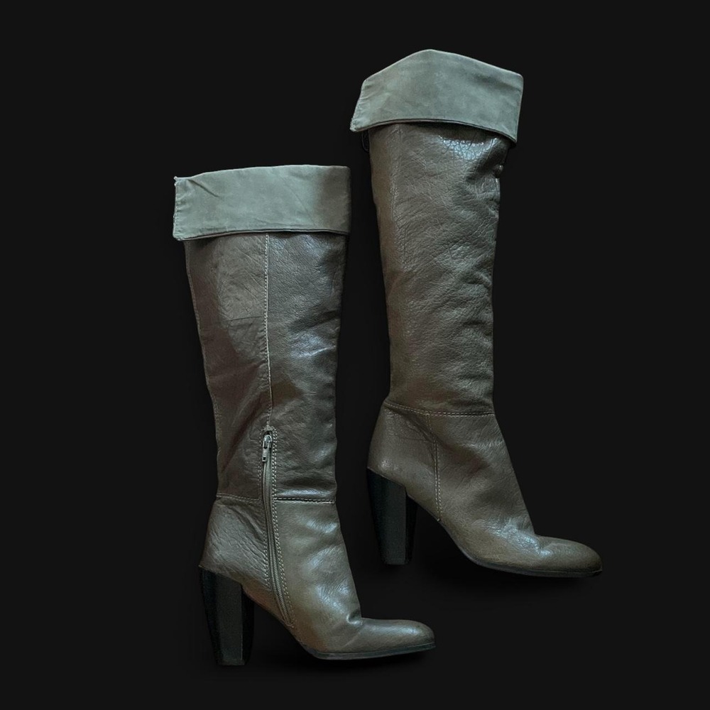 Y2K Nine West Grey leather knee high + over the knee high heel boots
